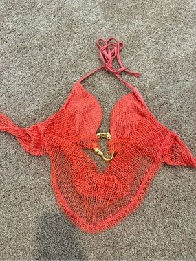 Orange/coral top with gold piece & tie in back